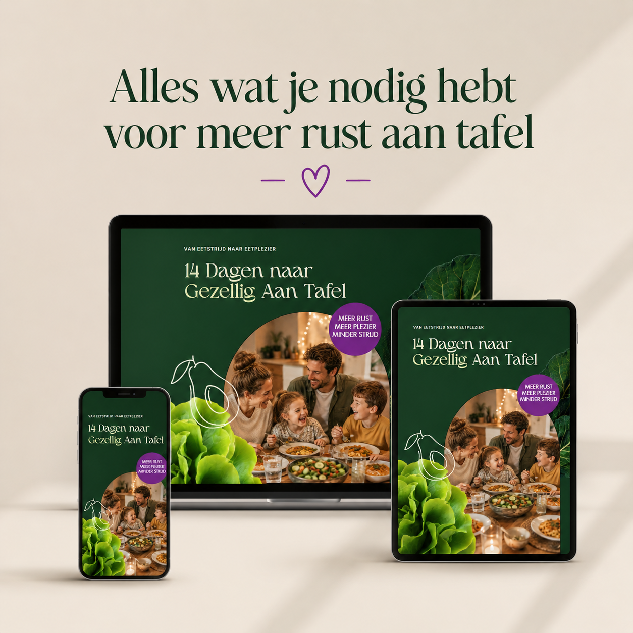 Het e-book 14 dagen gezellig aan tafel op telefoon, tablet en laptop